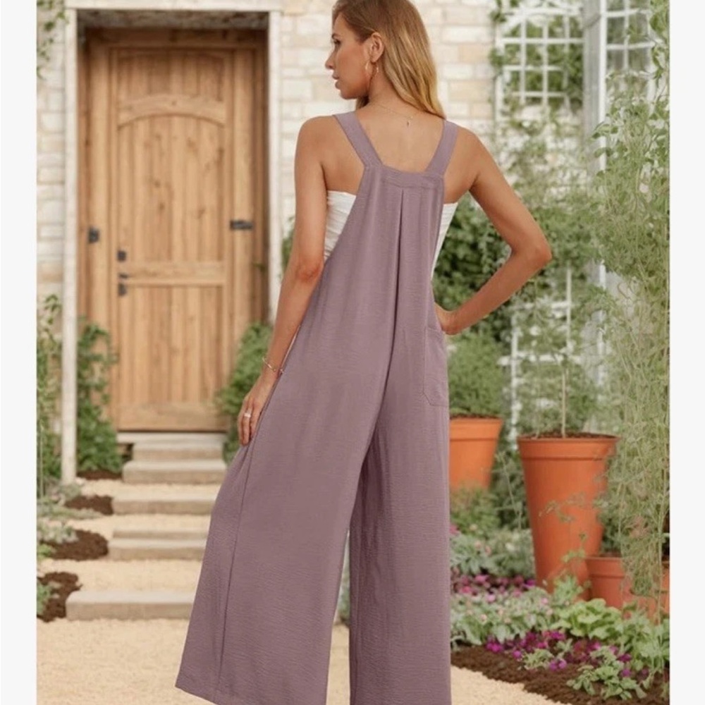 IWOLLENCE Lightweight Wide Leg Purple Pink Overall Jumpsuit NWOT Size Medium - Picture 2 of 11